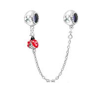 Clip Safety Chain for Pandora Bracelet Sterling Silver Valentine's Day Halloween Christmas Charm Love Cross Flower Safety Chain for Women (Ladybug)