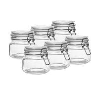 Clip Top Glass Jars - 500ml Set of 6 | Reusable Stickers with Pen | Mason Jar | Airtight Storage | Kitchen Preserving & Spice Containers | Cookie Tea Coffee Sugar | M&W