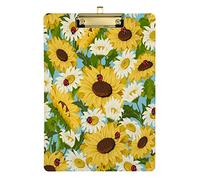 Clipboard 12.5x8.5 inch Daisy Sunflowers Ladybug Wood A4 Letter Size Clip Board Leaves Floral Decorative Boards with Low Profile Clip for Office School Student Women Men Sliver Clip