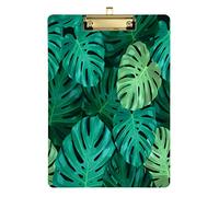 Clipboard 12.5x8.5 inch Jungle Leaf Tropical Palm Leaf Wood A4 Letter Size Clip Board Decorative Boards with Low Profile Clip for Office School Student Women Men Sliver Clip