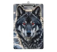 Clipboard, A4 Size Acrylic Clipboard, Big Black Wolf with Red Eyes Decorative Standard Clipboards with Stainless Steel Hanging Hole, Portable Document Organizer for Office Supplies
