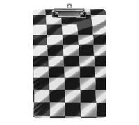 Clipboard, A4 Size Acrylic Clipboard, Black White Race Checkered Flag Decorative Standard Clipboards with Stainless Steel Hanging Hole, Portable Document Organizer for Office Supplies