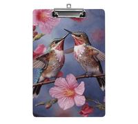 Clipboard, A4 Size Acrylic Clipboard, Humming Birds with Pink Decorative Standard Clipboards with Stainless Steel Hanging Hole, Portable Document Organizer for Office Supplies