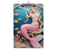Clipboard, A4 Size Acrylic Clipboard, Mermaid Coral Comb Decorative Standard Clipboards with Stainless Steel Hanging Hole, Portable Document Organizer for Office Supplies