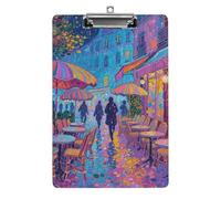 Clipboard, A4 Size Acrylic Clipboard, Paris Cafe Neon Night Decorative Standard Clipboards with Stainless Steel Hanging Hole, Portable Document Organizer for Office Supplies