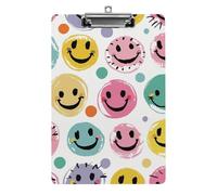 Clipboard, A4 Size Acrylic Clipboard, Pastel Color Happy Face Decorative Standard Clipboards with Stainless Steel Hanging Hole, Portable Document Organizer for Office Supplies