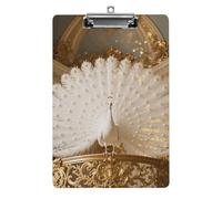 Clipboard, A4 Size Acrylic Clipboard, Peacock on Gilded Rail Decorative Standard Clipboards with Stainless Steel Hanging Hole, Portable Document Organizer for Office Supplies