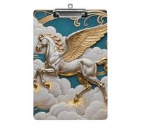 Clipboard, A4 Size Acrylic Clipboard, Pegasus Cloud Flight Decorative Standard Clipboards with Stainless Steel Hanging Hole, Portable Document Organizer for Office Supplies