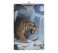 Clipboard, A4 Size Acrylic Clipboard, Saber-Tooth Tiger at Cave Decorative Standard Clipboards with Stainless Steel Hanging Hole, Portable Document Organizer for Office Supplies