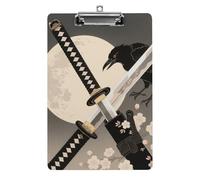 Clipboard, A4 Size Acrylic Clipboard, Samurai Sword Draw Decorative Standard Clipboards with Stainless Steel Hanging Hole, Portable Document Organizer for Office Supplies