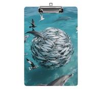 Clipboard, A4 Size Acrylic Clipboard, Sardine Bait Ball Decorative Standard Clipboards with Stainless Steel Hanging Hole, Portable Document Organizer for Office Supplies