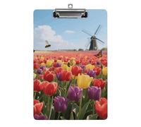 Clipboard, A4 Size Acrylic Clipboard, Tulip Field Decorative Standard Clipboards with Stainless Steel Hanging Hole, Portable Document Organizer for Office Supplies