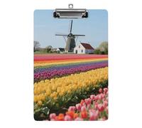 Clipboard, A4 Size Acrylic Clipboard, Tulip Rainbow Field Decorative Standard Clipboards with Stainless Steel Hanging Hole, Portable Document Organizer for Office Supplies