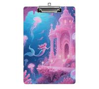 Clipboard, A4 Size Acrylic Clipboard, Underwater Coral Palace Decorative Standard Clipboards with Stainless Steel Hanging Hole, Portable Document Organizer for Office Supplies