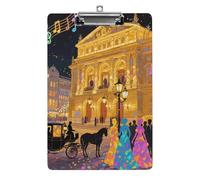Clipboard, A4 Size Acrylic Clipboard, Vienna Opera House Decorative Standard Clipboards with Stainless Steel Hanging Hole, Portable Document Organizer for Office Supplies