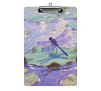 Clipboard, A4 Size Acrylic Clipboard, Water Lily Dragonfly Decorative Standard Clipboards with Stainless Steel Hanging Hole, Portable Document Organizer for Office Supplies