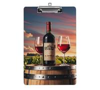 Clipboard, A4 Size Acrylic Clipboard, Wooden Wine Barrel on Wine Bottle Decorative Standard Clipboards with Stainless Steel Hanging Hole, Portable Document Organizer for Office Supplies