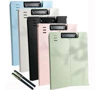Clipboard A4 with Double Clips, 5 Pack Foldover Clip Board with Cover, Plastic Document Folder with 2 Pens, Lightweight Personal Organiser Suitable for School, Office, Industry - 5 Colors