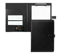 Clipboard A4 with Lid - PU Leather Wallet Writing Folder with Document Compartments, Pen Holder & Magnetic Closure - Professional Conference Folder (Black)