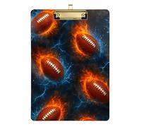 Clipboard Acrylic American Footballs Flames Print Cute Clip Board Wordpad Clipboards Standard Size for Teacher Student Lawyer Nurse, A4 Letter Size 12.5 x 9 Inches Gold Clip, Gold12x9in