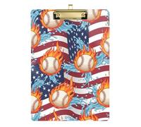 Clipboard Acrylic Baseball American Flag Cute Clipboard A4 Standard Size Clipboards Hardboard for Teacher Student Lawyer Nurse, Low Profile Gold Clip Retractable Hanging Tab
