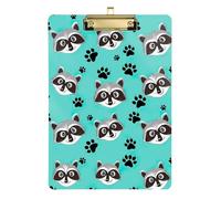 Clipboard Acrylic Black Raccoon Paw Prints Teal Writing Clipboards for Classrooms, Restaurants, School Hanging Clipboards A4 Standard Size Low Profile Gold Clip Retractable Hanging Tab