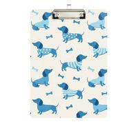 Clipboard Acrylic Blue Dachshund Dog Beige Cute Clip Board Standard A4 Letter Size Clipboards for Nurses, Lawyers, Doctor Offices, 12.5 x 9 Inches Silver Clip