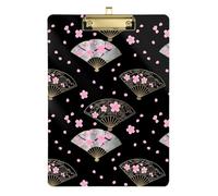 Clipboard Acrylic Cherry Blossoms Black Fashion Clipboard A4 Standard Size Clip Boards for Students, Women, Man, 12.5 x 9 Inches Gold Clip