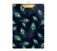 Clipboard Acrylic Chic Peacock Feathers Blue Writing Boards for Students, Women, Man Travel Clipboards Low Profile Gold Clip Retractable Hanging Tab