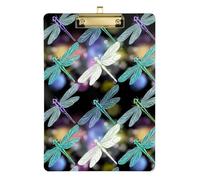 Clipboard Acrylic Colorful Dragonfly Writing Board A4 Standard Size Clipboards Hardboard for Nurses, Lawyers, Doctor Offices, 12.5 x 9 Inches Gold Clip