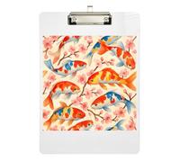 Clipboard Acrylic Colorful Koi Fish Cherry Blossom Writing Clipboards for Women Men Teachers Nurses A4 Standard Size Clipboard Hardboard Low Profile Gold Clip Retractable Hanging Tab 12.5 x 9 Inches