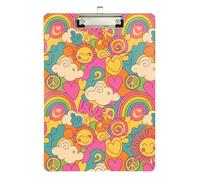 Clipboard Acrylic Colorful Rainbows Clouds Portable Clipboard Hardboard Clipboards Standard Size for Teachers, Students, Nurses, Low Profile Silver Clip Retractable Hanging Tab