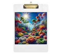Clipboard Acrylic Colorful Succulents Decorative Clipboard A4 Standard Size Clip Board for Students, Women, Man, Low Profile Gold Clip Retractable Hanging Tab 12.5 x 9 Inches
