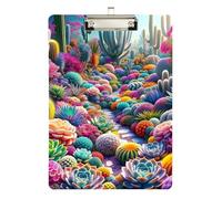 Clipboard Acrylic Colorful Succulents Garden Writing Board Cute Decorative Letter Size Clipboards for Teacher Student Lawyer Nurse, A4 Letter Size 12.5 x 9 Inches Silver Clip, Silver12x9in