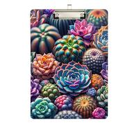 Clipboard Acrylic Colorful Succulents Vibrant Writing Board for Classrooms, Restaurants, School Cute Decorative Letter Size Clipboards, A4 Letter Size 12.5 x 9 Inches Silver Clip, Silver12x9in