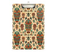 Clipboard Acrylic Colorful Tribal Faces Decorative Clipboards Cute Decorative Letter Size Clipboards for Women Men Teachers Nurses, Low Profile Gold Clip Retractable Hanging Tab