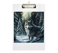 Clipboard Acrylic Cool Winter Wolf Animal Cute Clip Boards for Students, Women, Man Hanging Clipboards A4 Standard Size Low Profile Gold Clip Retractable Hanging Tab 12.5 x 9 Inches