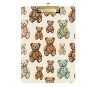 Clipboard Acrylic Cute Bears Brown Writing Board Standard A4 Letter Size Clipboards for Students, Women, Man, 12.5 x 9 Inches Gold Clip