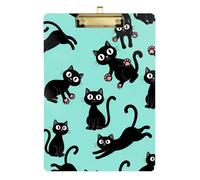 Clipboard Acrylic Cute Black Cats Aqua Decorative Clipboard Travel Clipboards for Teachers, Students, Nurses, Low Profile Gold Clip Retractable Hanging Tab