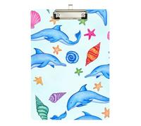 Clipboard Acrylic Cute Blue Dolphins Decorative Clipboard for Classrooms, Restaurants, School Cute Decorative Letter Size Clipboards Low Profile Silver Clip Retractable Hanging Tab