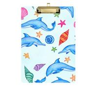 Clipboard Acrylic Cute Blue Dolphins Writing Clipboard for Nurses Teachers Coaches Cute Decorative Letter Size Clipboards Low Profile Gold Clip Retractable Hanging Tab