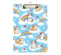 Clipboard Acrylic Cute Cartoon Cats Kittens Portable Clipboards for Teachers, Students, Nurses Paperboard Chic Design Clipboards Low Profile Gold Clip Retractable Hanging Tab