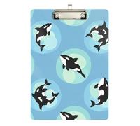 Clipboard Acrylic Cute Cartoon Dolphin Blue Fashion Clipboard A4 Standard Size Clip Board for Students, Women, Man, 12.5 x 9 Inches Silver Clip