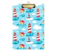 Clipboard Acrylic Cute Cartoon Lighthouse Blue Decorative Clipboard Letter Size Clipboards for Teacher Student Lawyer Nurse, A4 Letter Size 12.5 x 9 Inches Gold Clip