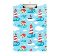 Clipboard Acrylic Cute Cartoon Lighthouse Blue Writing Board for Students, Women, Man Letter Size Clipboards, A4 Letter Size 12.5 x 9 Inches Silver Clip