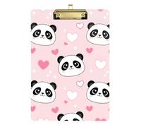 Clipboard Acrylic Cute Cartoon Panda Pink Decorative Clipboard A4 Standard Size Clipboards Hardboard for Teacher Student Lawyer Nurse, 12.5 x 9 Inches Gold Clip