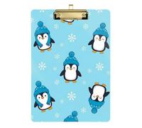Clipboard Acrylic Cute Cartoon Penguins Blue Cute Clipboards Cute Decorative Letter Size Clipboards for Women Men Teachers Nurses, Low Profile Gold Clip Retractable Hanging Tab