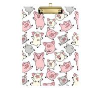 Clipboard Acrylic Cute Cartoon Pig White Cute Clipboard Hanging Clipboards A4 Standard Size for Teacher Student Lawyer Nurse, 12.5 x 9 Inches Gold Clip