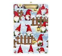 Clipboard Acrylic Cute Christmas Gnomes Writing Board for Women Men Teachers Nurses Wordpad Clipboards Standard Size Low Profile Gold Clip Retractable Hanging Tab