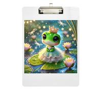 Clipboard Acrylic Cute Frog Lily Pad Green Decorative Clipboard for Teachers, Students, Nurses Paperboard Chic Design Clipboard Low Profile Silver Clip Retractable Hanging Tab 12.5 x 9 Inches